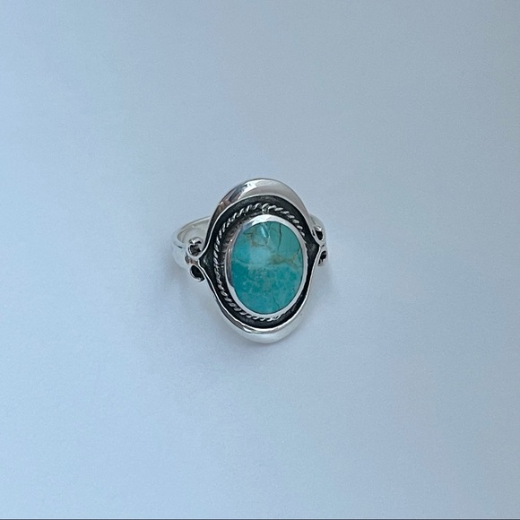 Sterling Silver Bali Style Genuine Turquoise Ring, Boho Ring, Silver Rings - Picture 6 of 12